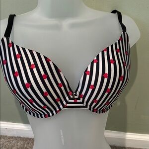 Betsey Johnson Black and White Striped Bra with Pink Hearts